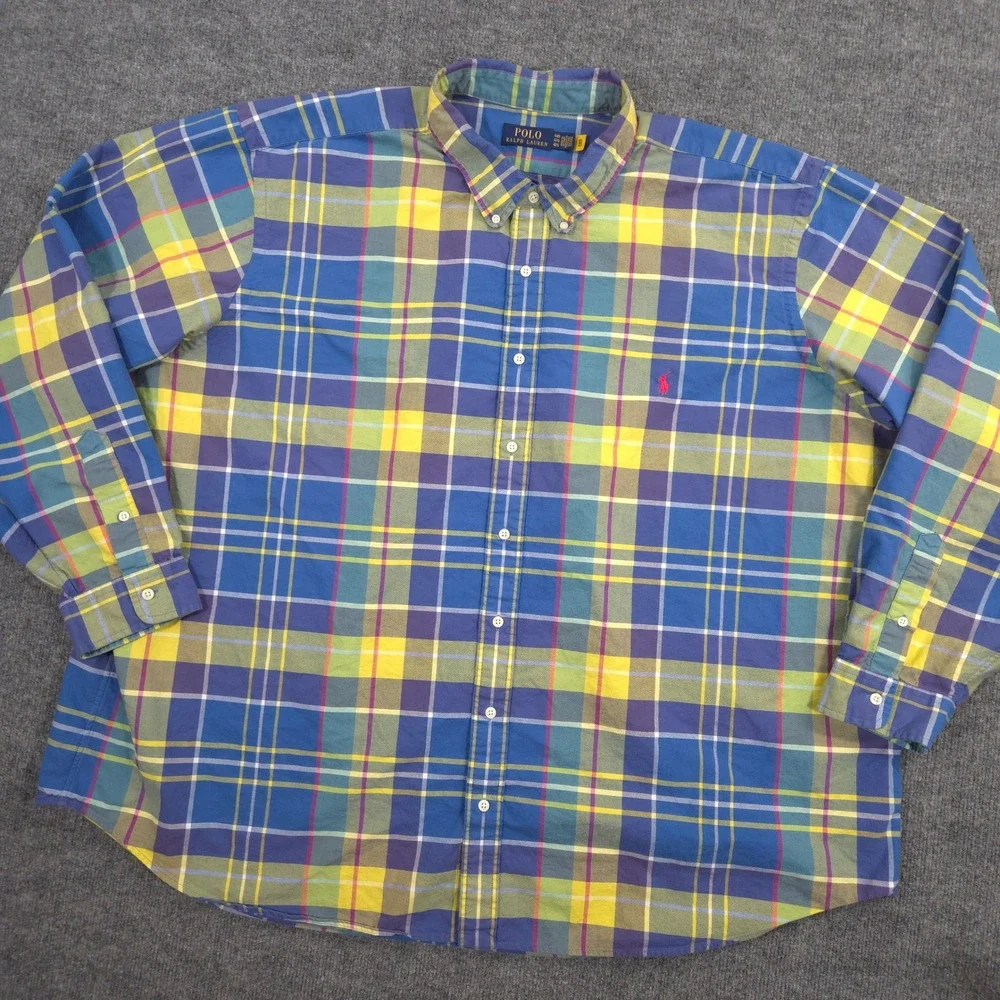 Polo Ralph Lauren Oxford Shirt Mens 4XB Multicolor Plaid Pony Button Down Preppy